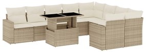 Set divano da giardino 10 pz con cuscini beige in polyrattan