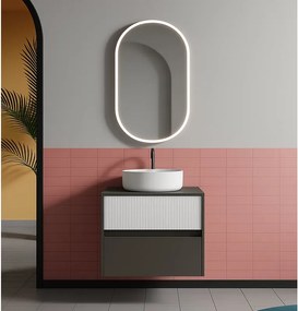 Mobile da bagno sospeso sotto lavabo Niwa 2 cassetti L 59.5 x H 50 x P 45.5 cm grigio e bianco cannettato
