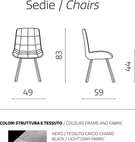 Sedia da cucina in tessuto Grigio Chiaro gambe metallo FRIEDIC set 2 pz