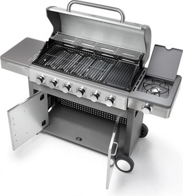 Barbecue a Gas GPL 6 Fuochi + 1 Fornello Laterale Ompagrill Indianapolis 7/B in Acciaio Inox...
