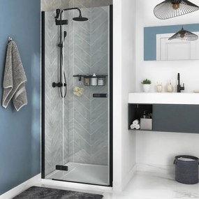 Box doccia con ingresso frontale battente Neo L 100 x H 200 cm, vetro 6 mm vetro senza finitura / trasparente profilo nero spazzolato