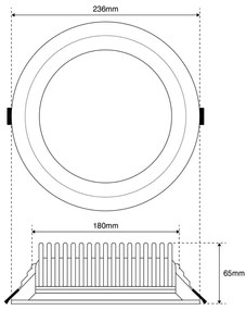 Faro LED da Incasso 42W IP54 Foro Ø210mm UGR19 con driver Philips Colore Bianco Variabile CCT
