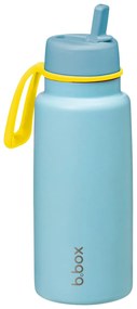 Bottiglia termica in acciaio inox con cannuccia 1l - blu chiaro/giallo