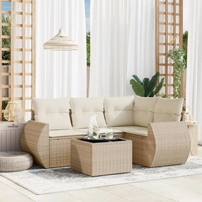 Set divano da giardino 5 pz con cuscini beige in polyrattan