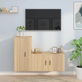 Set di mobili porta tv 2 pz rovere sonoma in legno multistrato