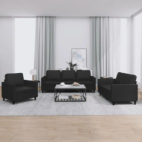 Set Di Divani 3 Pz Con Cuscini Nero İn Similpelle /