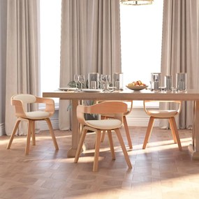 Sedie Da Pranzo 4 Pz Crema İn Legno Curvato E Similpelle /