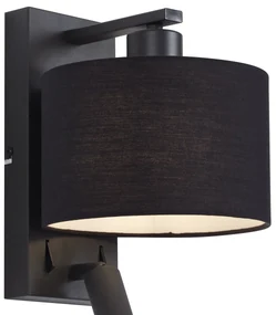 Applique da parete moderna nera rotonda con luce di lettura - Puglia