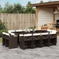 Set da Pranzo da Giardino 13pz con Cuscini Marrone Polyrattan 3277988