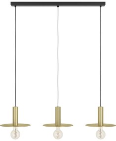 Lampadario A Sospensione Moderno Escandell Acciaio Nero Ottone 3 Luci E27