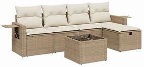 Set divano da giardino 6 pz con cuscini beige in polyrattan