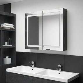 Armadietto bagno con specchio e led nero lucido 80x12x68 cm