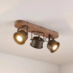 Faretto da soffitto Lindby Rubinjo, 45 cm, a 3 luci, in legno, GU10 Rubinjo Lindby, dimmerabile, Nero, Soggiorno / Sala da pranzo, Metallo, Vintage, Faretto alogeno