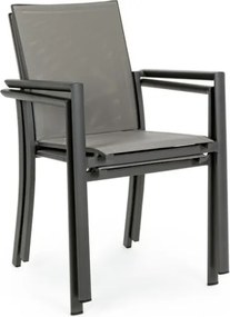 Set 4 Sedie Da Esterno Antracite In Alluminio E Textilene Con Braccioli Konnor Bizzotto