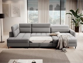 Divano angolare grigio chiaro allungabile/con contenitore (con penisola a sinistra/a U) e rivestimento in velluto Berrto – ELTAP