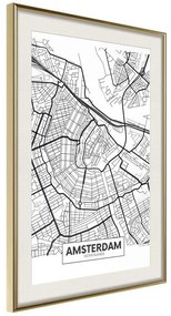 Poster  City map: Amsterdam  Cornice Quadri Cornice d'oro con passe-partout, Larghezza x Altezza Home decor 20x30