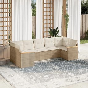 Set Divani da Giardino 7 pz con Cuscini Beige in Polyrattan