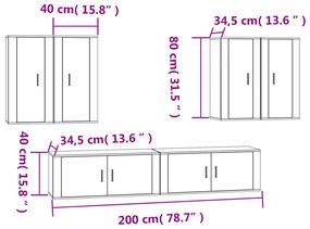 Set di Mobili Porta TV 6 pz Bianco in Legno Multistrato