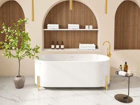 Vasca da bagno freestanding ovale bianca con piedini dorati 160 x 73,5 x 59 cm - ALONSA