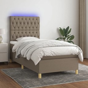 Letto a molle con materasso e led tortora 90x200 cm in tessuto