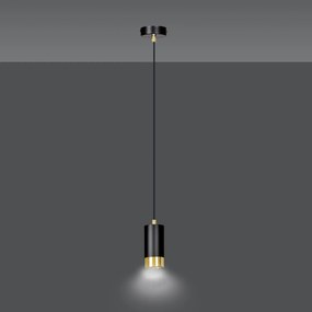 Sospensione Moderna 1 Luce Ivar A Cilindro In Acciaio Nero E Oro