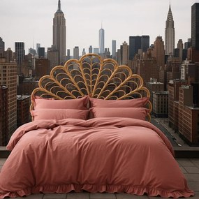 Set copripiumino e federa rosa in cotone renforcé per letto matrimoniale ed esteso 240x220 cm Ruffle Striped – Mila Home Luxury