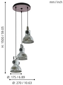 Eglo 49647 - Lampadario a sospensione con filo BARNSTAPLE 3xE27/40W/230V