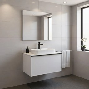 Mobile da bagno sospeso sotto lavabo Pixel frame 1 cassetto L 60 x H 40 x P 45.5 cm bianco laccato opaco, con maniglia alluminio nero opaco