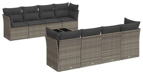 Set Divano da Giardino 9 pz con Cuscini Grigio in Polyrattan