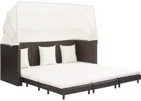 Divano Letto a 3 Posti Estendibile con Tetto Polyrattan Marrone 46076