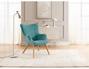 Poltrona con poggiapiedi turchese con rivestimento in velluto a coste Niko – Ropez