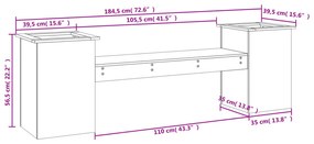 Panchina Fioriera Nera 184,5x39,5x56,5 cm Legno Massello Pino