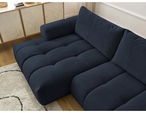 Divano angolare blu scuro allungabile e con contenitore (penisola a sinistra/chaise lounge) con rivestimento in ciniglia Fuji – Bobochic Paris