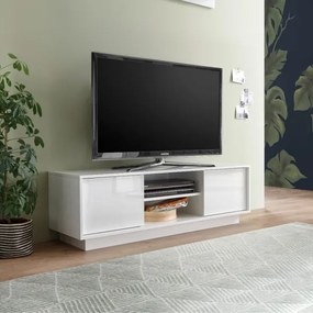 Mobile TV Da Terra 140x43x44 Con 2 Ante E Vano Decoder Ice Bianco Lucido