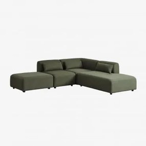 Divano Angolare Componibile In 3 Pezzi Con Chaise Longue Destra E Pouf Fogler Ciniglia Verde Salvia - Sklum