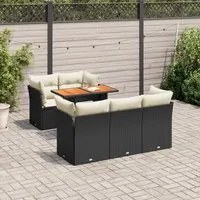 Set Divano da Giardino 6 pz con Cuscini Nero in Polyrattan 3326884