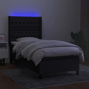 Letto a molle con materasso e led nero 90x200 cm in tessuto