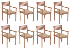 Sedie da Giardino Impilabili 8 pz con Cuscini Massello di Teak 3072603