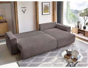 Divano angolare grigio tortora allungabile/con contenitore con rivestimento in velluto a coste Nihad – Bobochic Paris