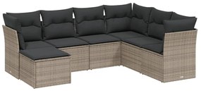 Set Divani da Giardino 7 pz con Cuscini Grigio in Polyrattan