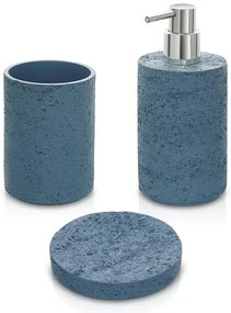 Accessori bagno in set da 3 pezzi turchese cobalto in resina effetto pietra Matera