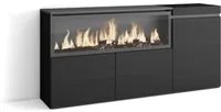 Credenza, Mobile, Cucina, 160, 3 Porte, Camino elettrico XXL, Nero RF3282