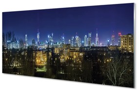 Quadro vetro Panorama notturno di varsavia 100x50 cm