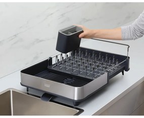 Set di scolapiatti e dispenser di sapone nero/argentato in plastica 36x32 cm Rethink Your Sink – Joseph Joseph