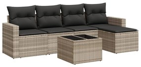 Set divano da giardino 6pz con cuscini grigio chiaro polyrattan