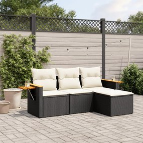 Set divani da giardino 4 pz con cuscini nero in polyrattan