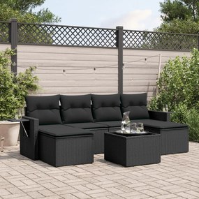 Set divani da giardino con cuscini 7pz nero polyrattan