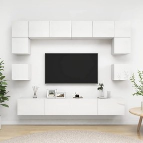 Set di mobili porta tv 8 pz bianco lucido in legno multistrato