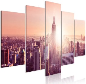 Quadro  Sun over Manhattan (5 Parts) Wide Orange  Colore Arancione, Dimensioni e Misure 200x100