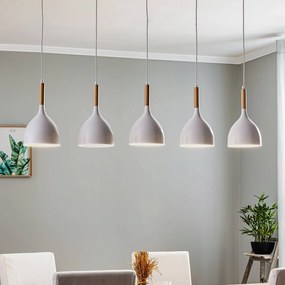 Luminex Lampada a sospensione Noak a 5 luci lunga bianco/legno naturale